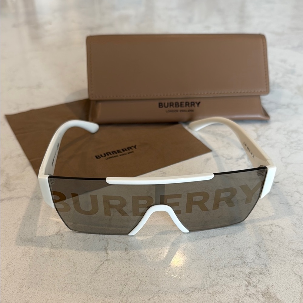 Burberry White and Brown Logo Sunglasses